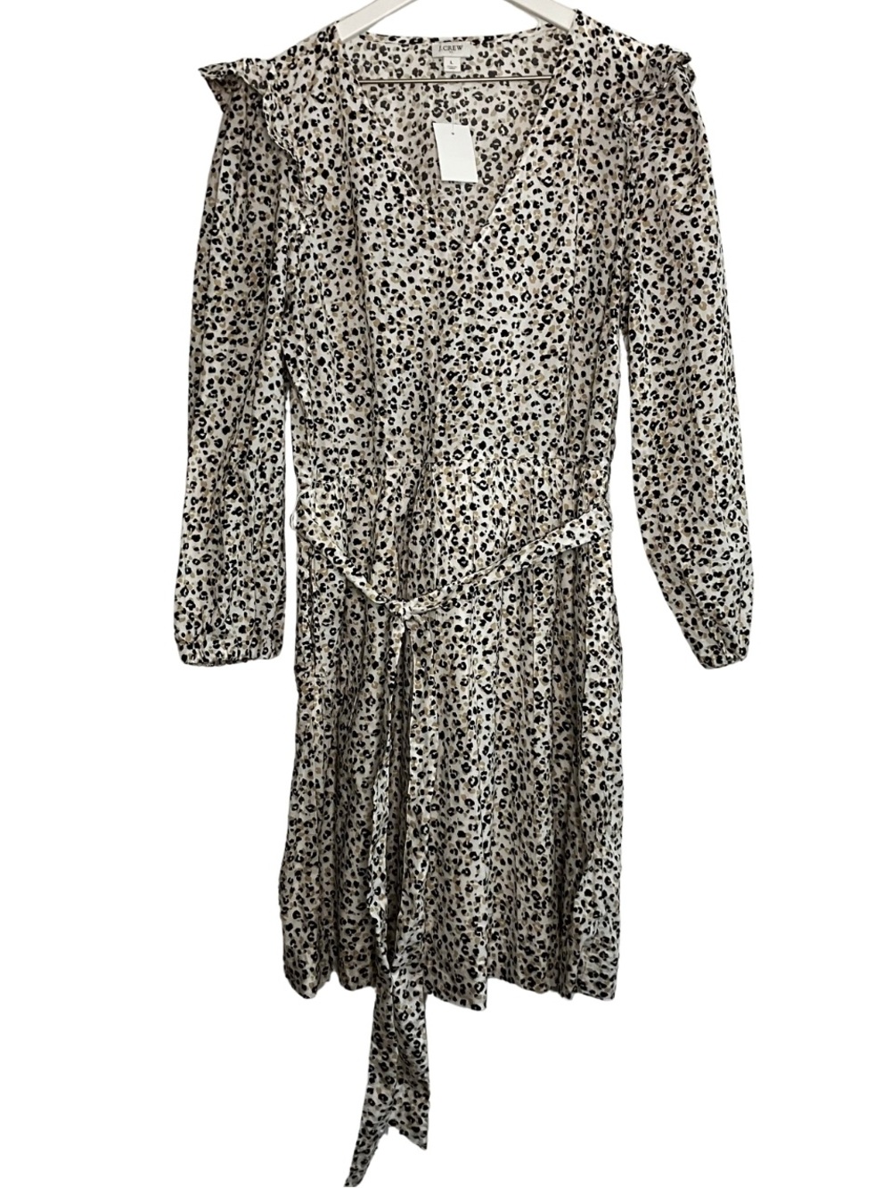NEW J.Crew Leopard Print Mini Dress Lightweight Cotton Puff Sleeve Fall Autumn L